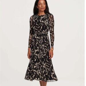 Anne Klein Black and White Floral Long Sleeve Dress midi mesh sz Xl